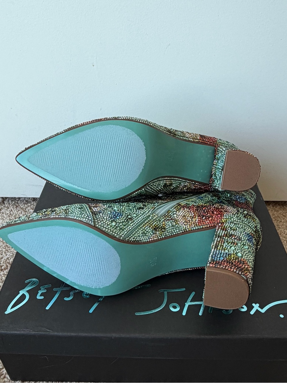 Betsey Johnson Floral Rhinestone Ankle Boots - Picture 3 of 5